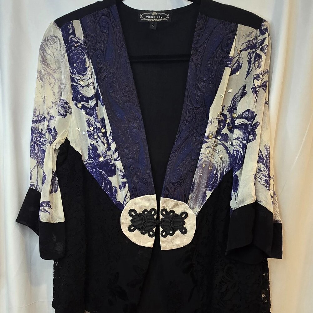 Violet Kay Kimono Blue Black Studded Detail Size Large